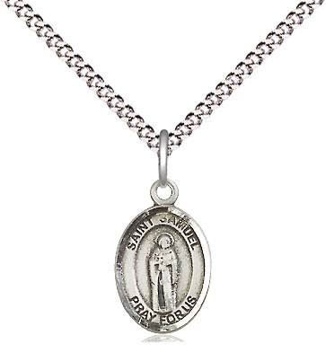 Sterling Silver Saint Samuel Pendant on a 18 inch Light Rhodium Light Curb chain