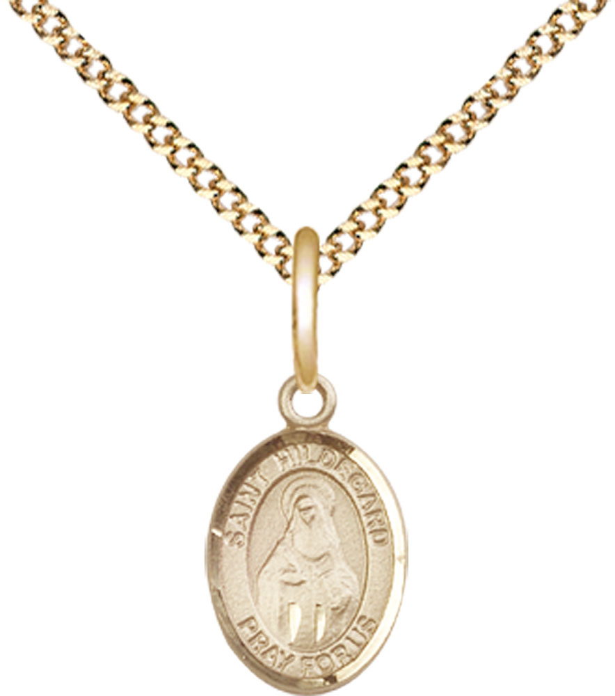 14kt Gold Filled Saint Hildegard von Bingen Pendant on a 18 inch Gold Plate Light Curb chain