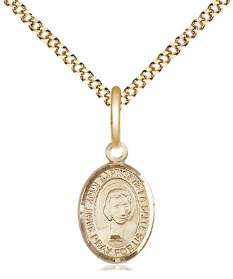 14kt Gold Filled Saint John Baptist de la Salle Pendant on a 18 inch Gold Plate Light Curb chain