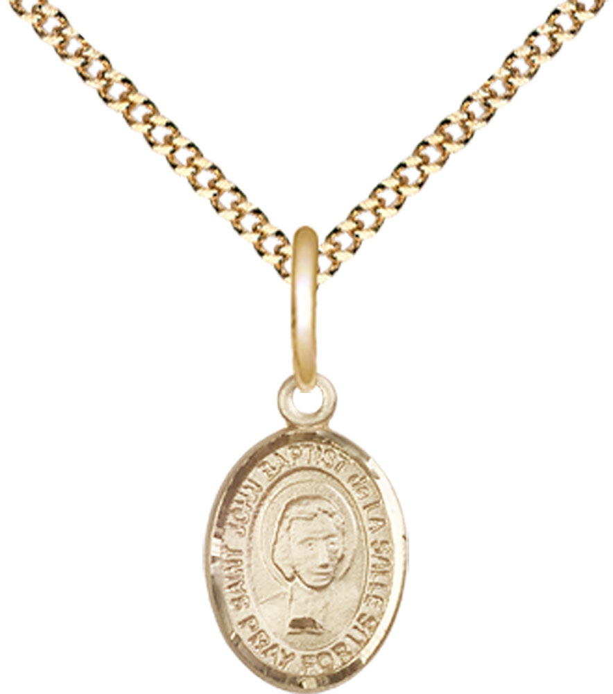 14kt Gold Filled Saint John Baptist de la Salle Pendant on a 18 inch Gold Plate Light Curb chain