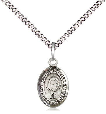 Sterling Silver Saint John Baptist de la Salle Pendant on a 18 inch Light Rhodium Light Curb chain