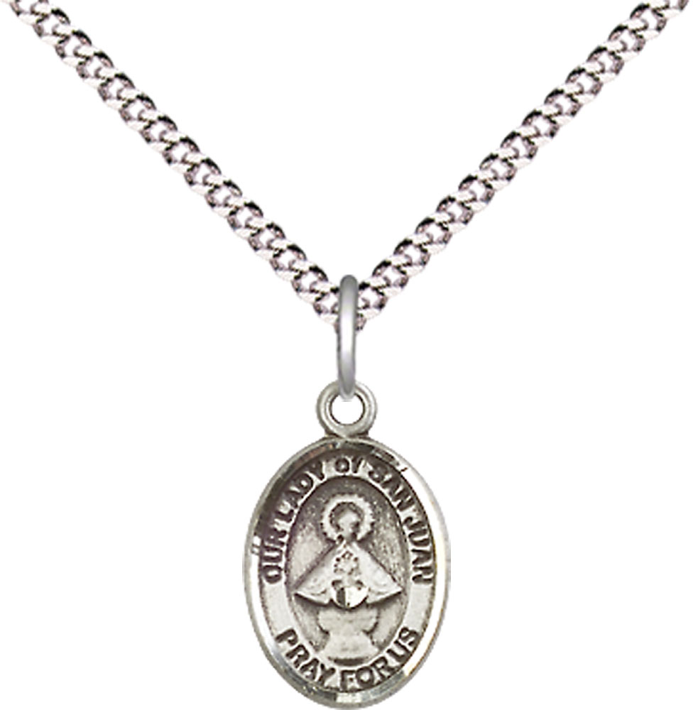 Sterling Silver Our Lady of San Juan Pendant on a 18 inch Light Rhodium Light Curb chain