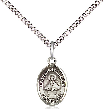 Sterling Silver Our Lady of San Juan Pendant on a 18 inch Light Rhodium Light Curb chain