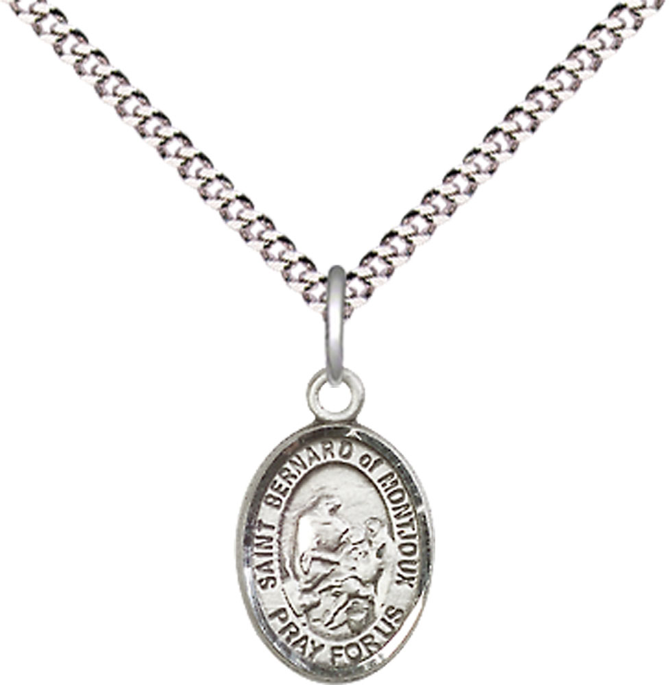 Sterling Silver Saint Bernard of Montjoux Pendant on a 18 inch Light Rhodium Light Curb chain
