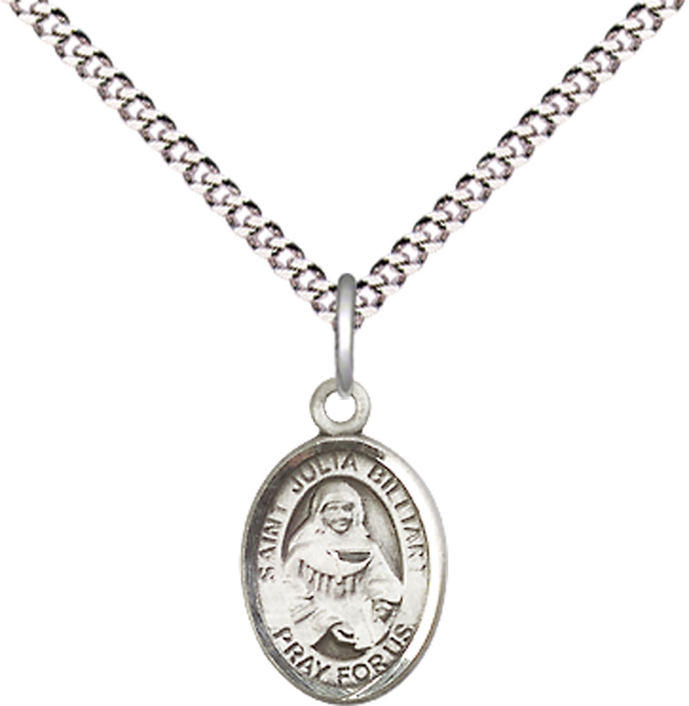 Sterling Silver Saint Julia Billiart Pendant on a 18 inch Light Rhodium Light Curb chain
