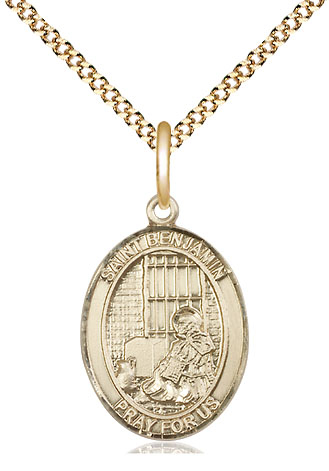 14kt Gold Filled Saint Benjamin Pendant on a 18 inch Gold Plate Light Curb chain