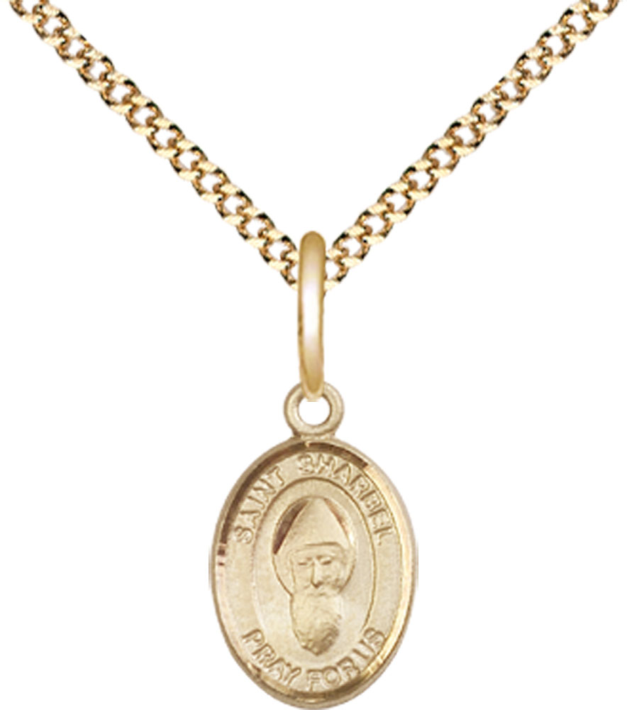 14kt Gold Filled Saint Sharbel Pendant on a 18 inch Gold Plate Light Curb chain