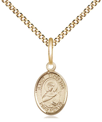 14kt Gold Filled Saint Perpetua Pendant on a 18 inch Gold Plate Light Curb chain
