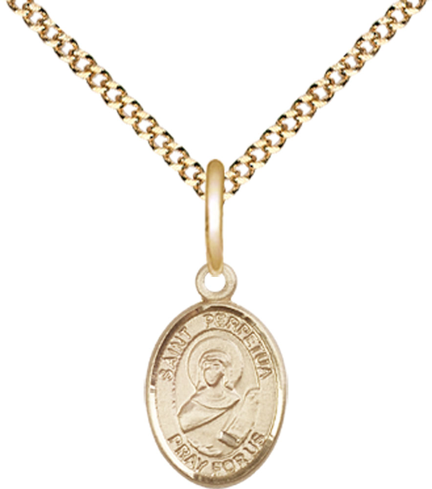 14kt Gold Filled Saint Perpetua Pendant on a 18 inch Gold Plate Light Curb chain