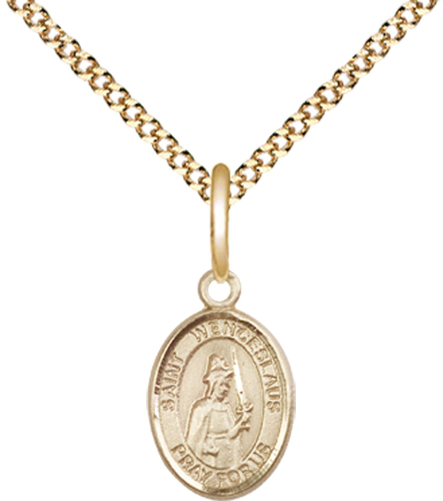 14kt Gold Filled Saint Wenceslaus Pendant on a 18 inch Gold Plate Light Curb chain