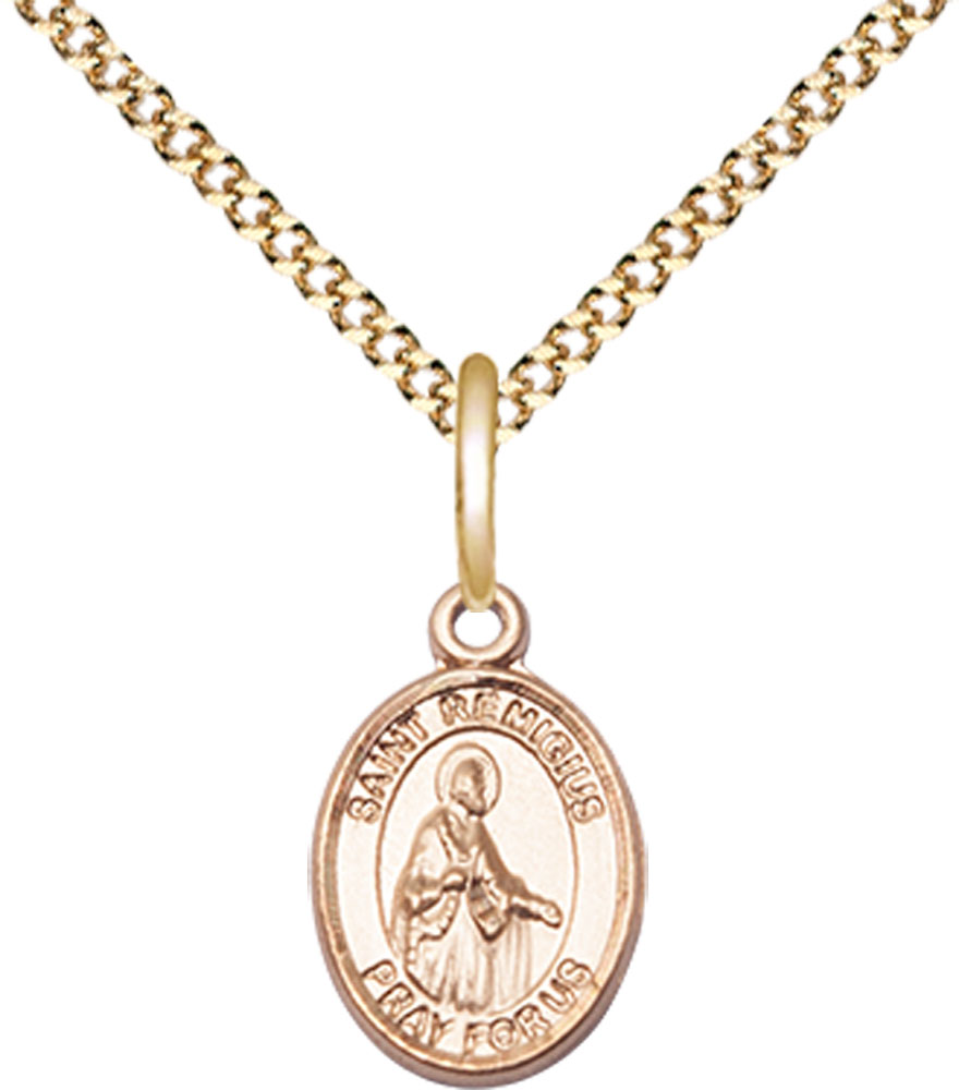 14kt Gold Filled Saint Remigius of Reims Pendant on a 18 inch Gold Plate Light Curb chain
