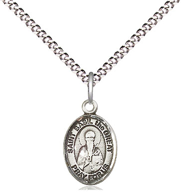 Sterling Silver Saint Basil the Great Pendant on a 18 inch Light Rhodium Light Curb chain