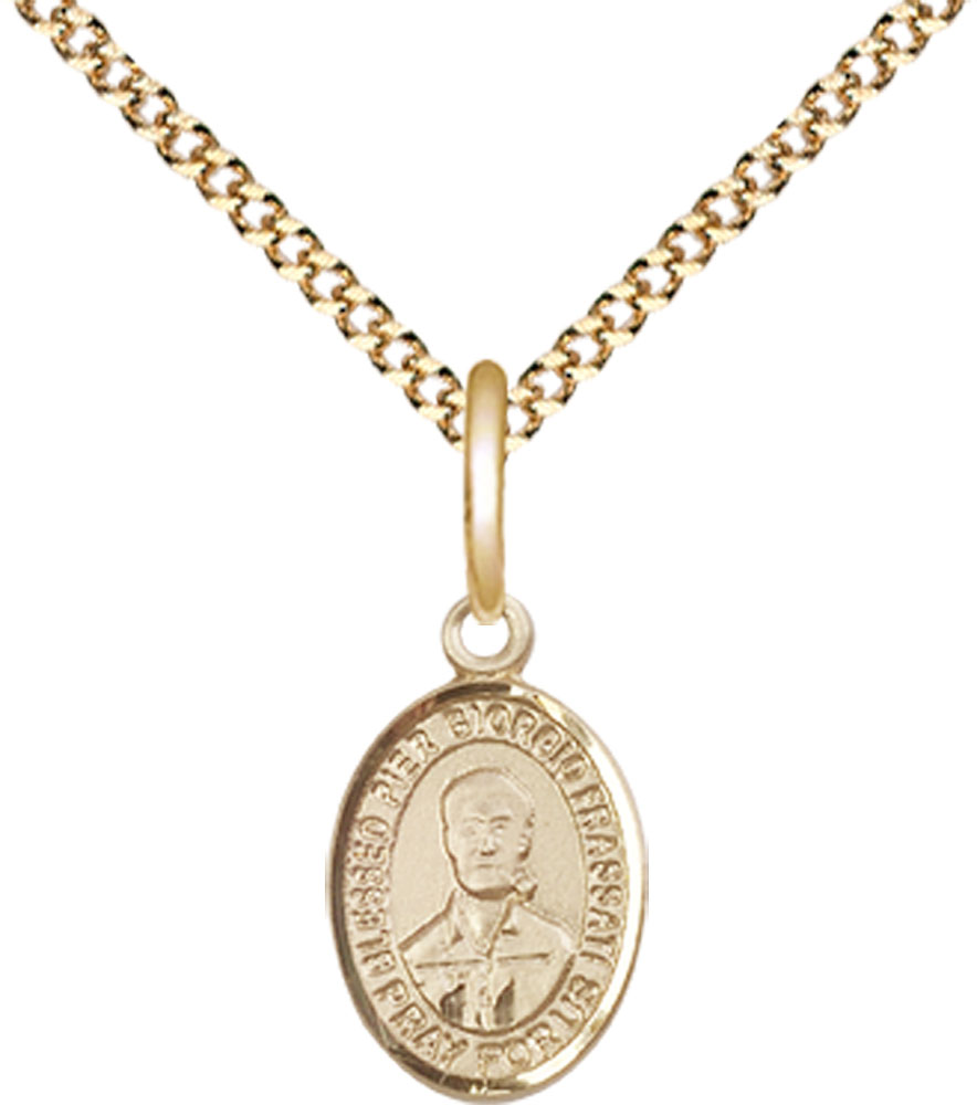 14kt Gold Filled Blessed Pier Giorgio Frassati Pendant on a 18 inch Gold Plate Light Curb chain