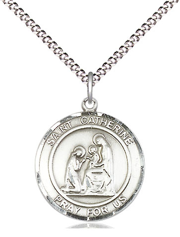 Sterling Silver Saint Catherine of Siena Pendant on a 18 inch Light Rhodium Light Curb chain