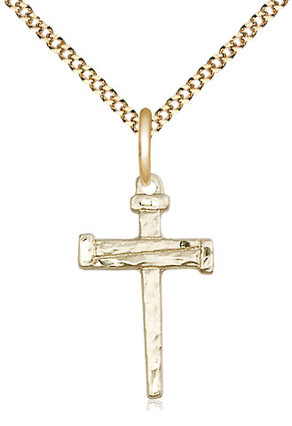 14kt Gold Filled Nail Cross Pendant on a 18 inch Gold Plate Light Curb chain