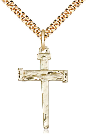 14kt Gold Filled Nail Cross Pendant on a 24 inch Gold Plate Heavy Curb chain