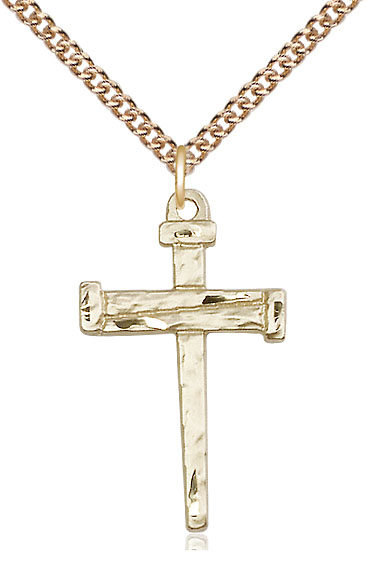 14kt Gold Filled Nail Cross Pendant on a 24 inch Gold Filled Heavy Curb chain