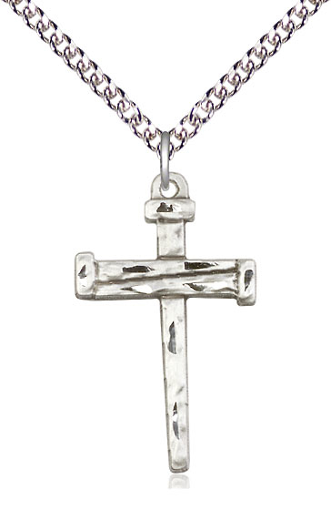 Sterling Silver Nail Cross Pendant on a 24 inch Sterling Silver Heavy Curb chain