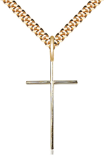 14kt Gold Filled Cross Pendant on a 24 inch Gold Plate Heavy Curb chain