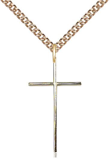 14kt Gold Filled Cross Pendant on a 24 inch Gold Filled Heavy Curb chain