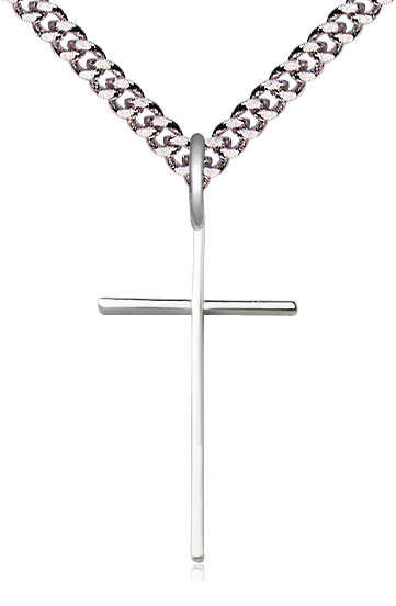 Sterling Silver Cross Pendant on a 24 inch Light Rhodium Heavy Curb chain