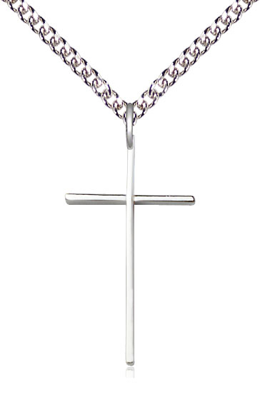 Sterling Silver Cross Pendant on a 24 inch Sterling Silver Heavy Curb chain