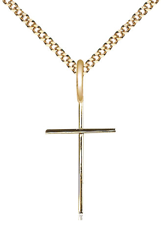 14kt Gold Filled Cross Pendant on a 18 inch Gold Plate Light Curb chain