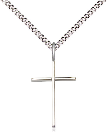 Sterling Silver Cross Pendant on a 18 inch Light Rhodium Light Curb chain