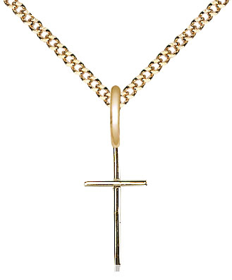 14kt Gold Filled Cross Pendant on a 18 inch Gold Plate Light Curb chain