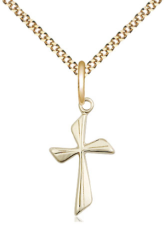 14kt Gold Filled Cross Pendant on a 18 inch Gold Plate Light Curb chain