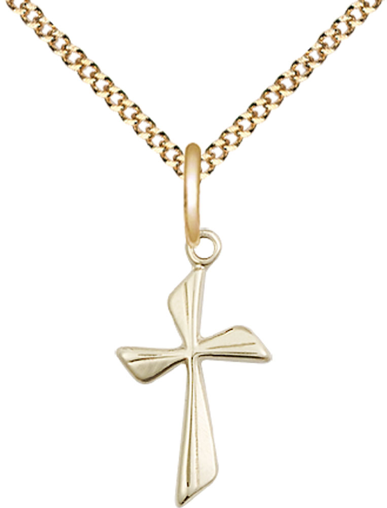 14kt Gold Filled Cross Pendant on a 18 inch Gold Plate Light Curb chain