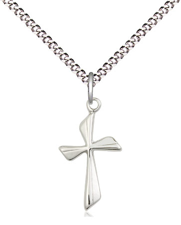 Sterling Silver Cross Pendant on a 18 inch Light Rhodium Light Curb chain