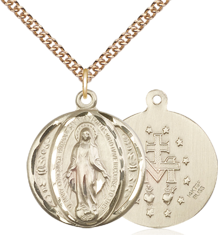 14kt Gold Filled Miraculous Pendant on a 24 inch Gold Filled Heavy Curb chain