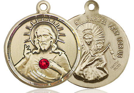 14kt Gold Filled Scapular w/ Ruby Stone Medal with a 3mm Ruby Swarovski stone