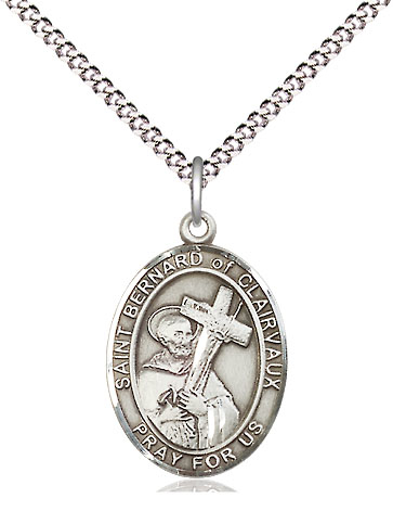 Sterling Silver Saint Bernard of Clairvaux Pendant on a 18 inch Light Rhodium Light Curb chain