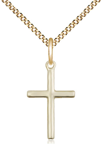 14kt Gold Filled Cross Pendant on a 18 inch Gold Plate Light Curb chain