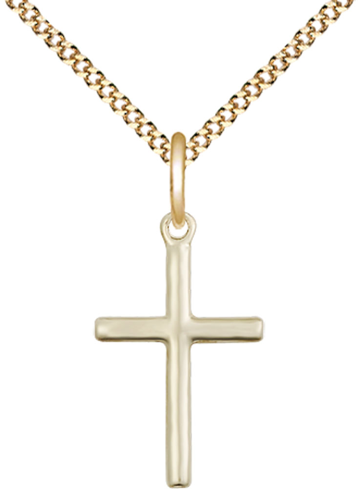 14kt Gold Filled Cross Pendant on a 18 inch Gold Plate Light Curb chain