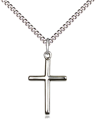 Sterling Silver Cross Pendant on a 18 inch Light Rhodium Light Curb chain