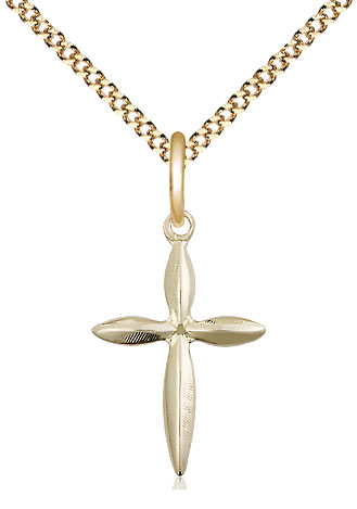 14kt Gold Filled Cross Pendant on a 18 inch Gold Plate Light Curb chain