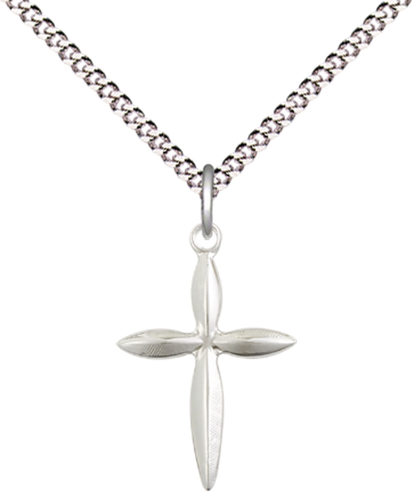 Sterling Silver Cross Pendant on a 18 inch Light Rhodium Light Curb chain