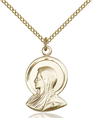 14kt Gold Filled Madonna Pendant on a 18 inch Gold Plate Light Curb chain