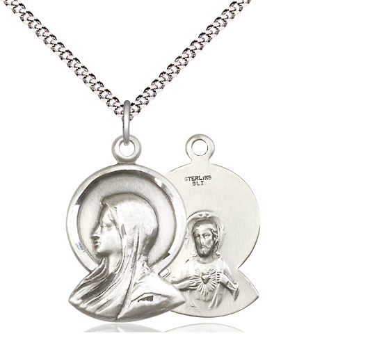 Sterling Silver Madonna Pendant on a 18 inch Light Rhodium Light Curb chain