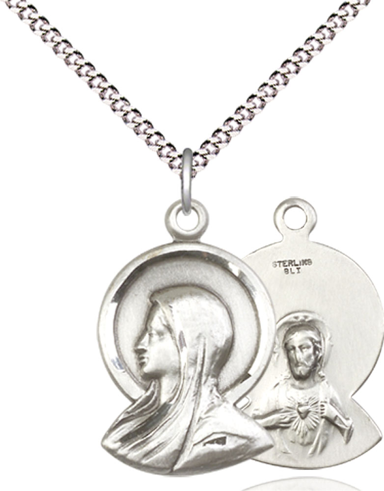Sterling Silver Madonna Pendant on a 18 inch Light Rhodium Light Curb chain