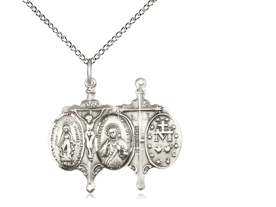 Sterling Silver Novena Pendant on a 18 inch Light Rhodium Light Curb chain