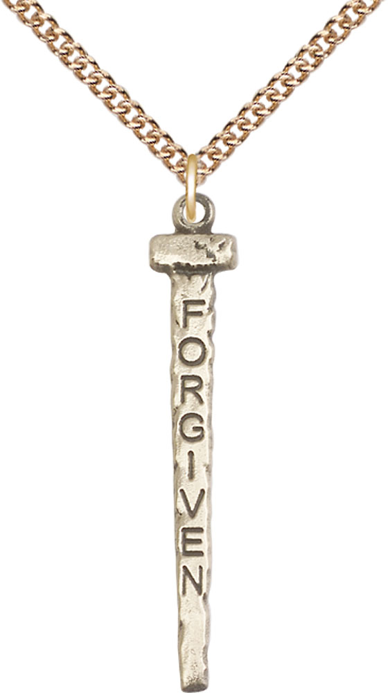 14kt Gold Filled Forgiven Nail Pendant on a 24 inch Gold Filled Heavy Curb chain