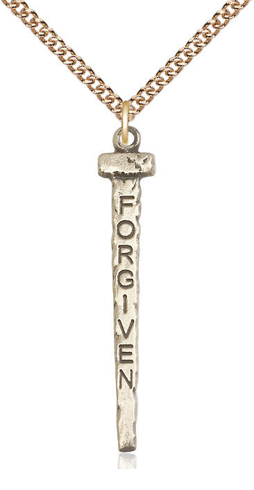 14kt Gold Filled Forgiven Nail Pendant on a 24 inch Gold Filled Heavy Curb chain