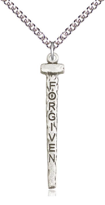 Sterling Silver Forgiven Nail Pendant on a 24 inch Sterling Silver Heavy Curb chain