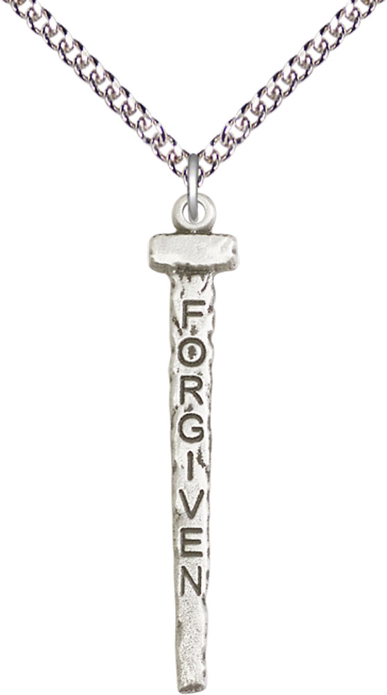 Sterling Silver Forgiven Nail Pendant on a 24 inch Sterling Silver Heavy Curb chain