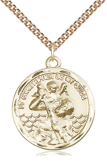 14kt Gold Filled Saint Christopher Pendant on a 24 inch Gold Filled Heavy Curb chain