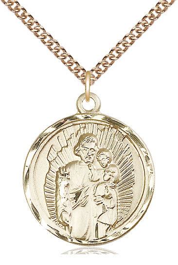 14kt Gold Filled Saint Joseph Pendant on a 24 inch Gold Filled Heavy Curb chain